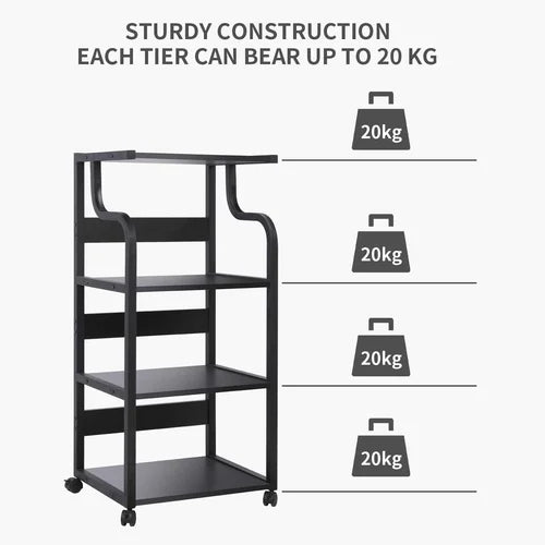 Black 4 Tier Mobile Printer Stand with Capacious Storage Indoor Design