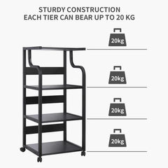 Black 4 Tier Mobile Printer Stand with Capacious Storage Indoor Design