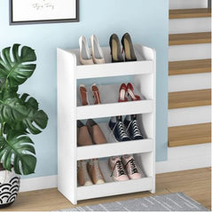 Wood Shoe Rack, 4-Tier Shoe Storage Organizer, White Open Shoe Storage Affect the Decoration Style