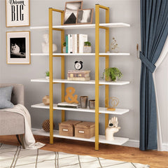 5-Tier Display Bookshelf, Vintage Industrial Bookcase - Gold&White Addition To Any Room