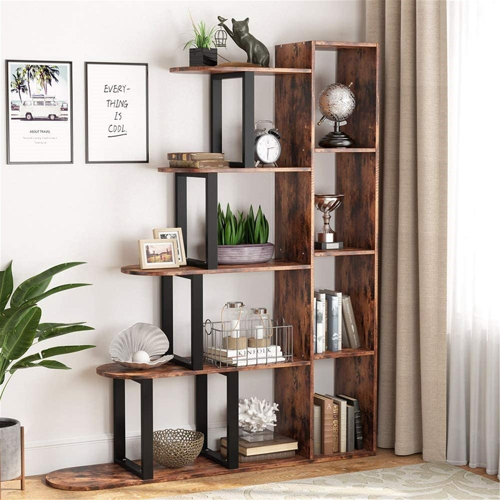 5-Tier Rustic Bookshelf Ladder Bookcase - Rustic brown