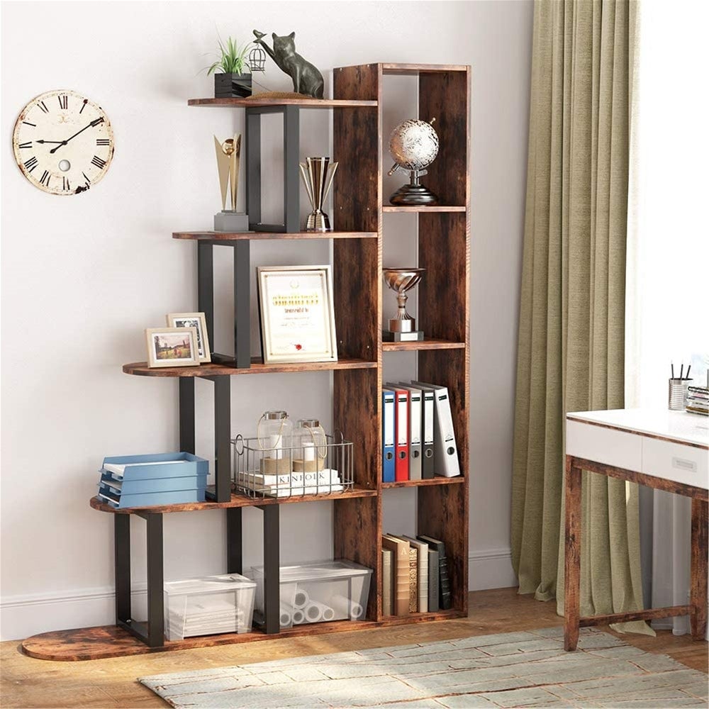5-Tier Rustic Bookshelf Ladder Bookcase - Rustic brown
