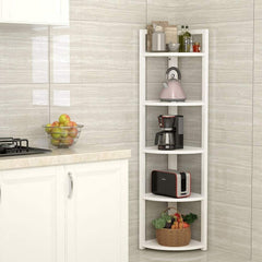 5 Tier Corner Shelves Storage Rack Bookshelf - White Five Shelves are Perfect for Displaying Plants, Photographs, and More