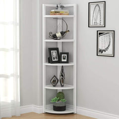 5 Tier Corner Shelves Storage Rack Bookshelf - White Five Shelves are Perfect for Displaying Plants, Photographs, and More
