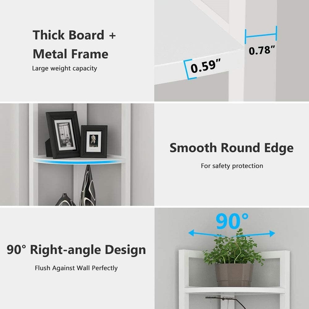 5 Tier Corner Shelves Storage Rack Bookshelf - White Five Shelves are Perfect for Displaying Plants, Photographs, and More