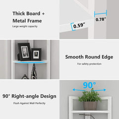 5 Tier Corner Shelves Storage Rack Bookshelf - White Five Shelves are Perfect for Displaying Plants, Photographs, and More