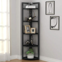 5 Tier Corner Shelves Storage Rack Bookshelf - Black Five Shelves Are Perfect for Displaying Plants