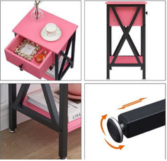1-Drawer Modern Nightstands X-Design with Storage Shelf - Pink