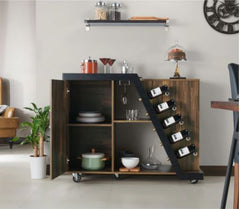 5-Bottle Mobile Wine Cabinet - Light Hickory Perfect to Organize your Essential Drinks and Accessories