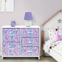 Tie Dye Blue Pink Pur 5 Drawer 33.5'' W Chest Stylish Design with Easy Assembly