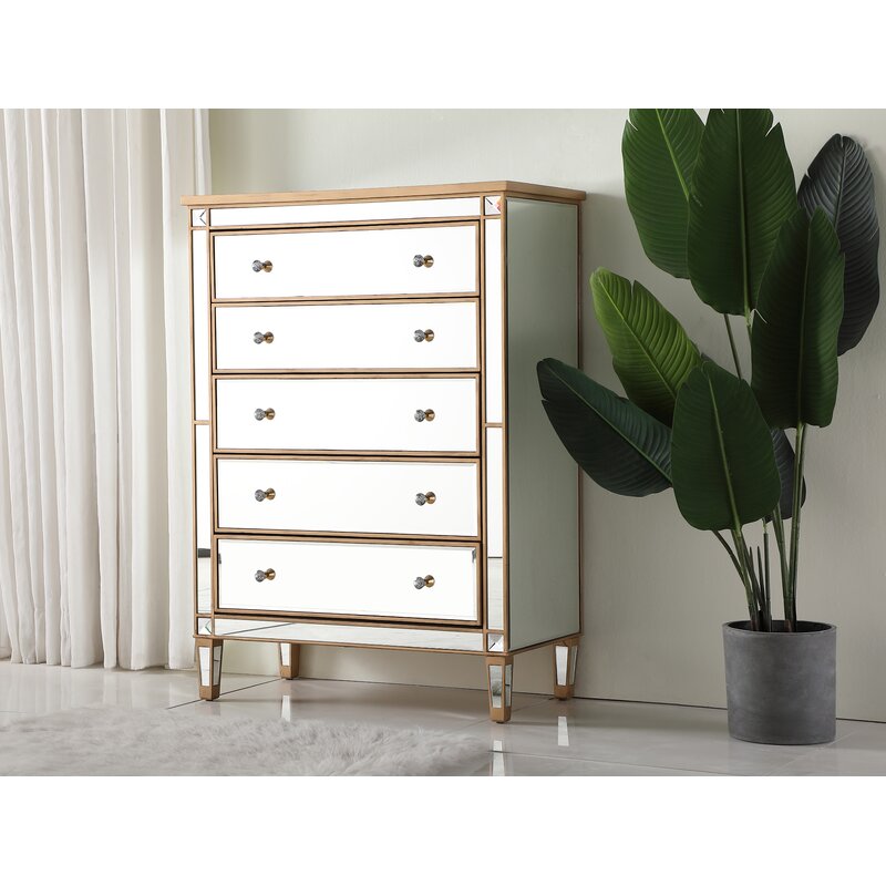 5 Drawer 36'' W Chest Mirrored Brown Full Extension Metal Slides