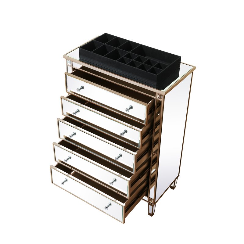 5 Drawer 36'' W Chest Mirrored Brown Full Extension Metal Slides