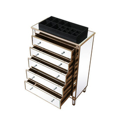 5 Drawer 36'' W Chest Mirrored Brown Full Extension Metal Slides