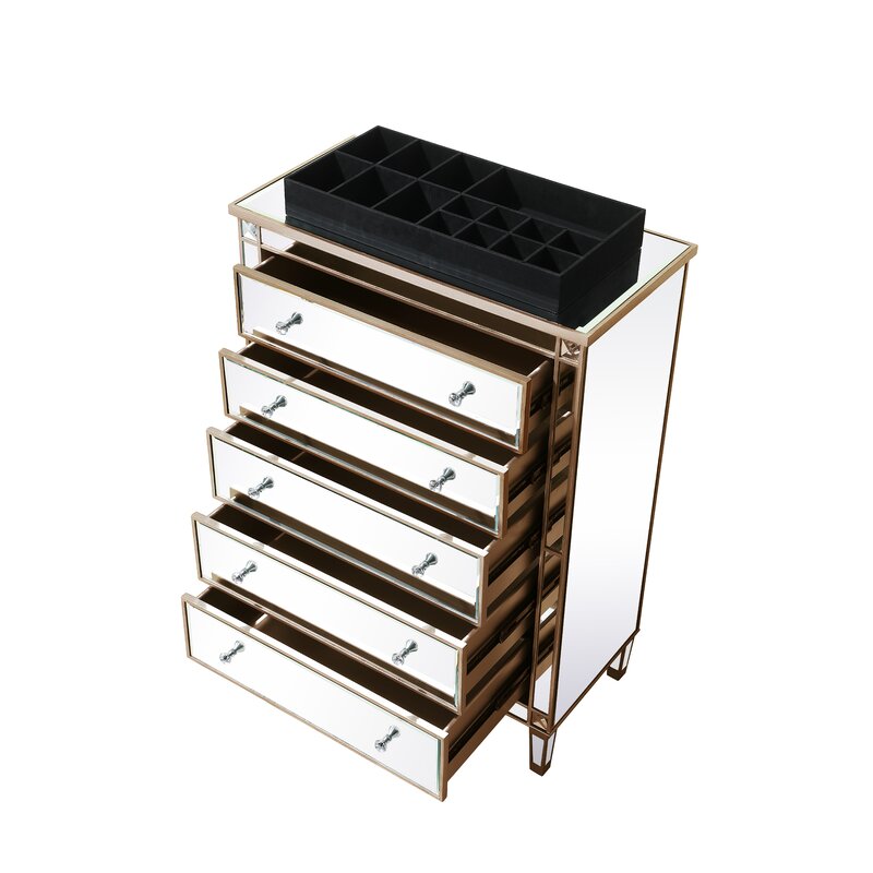 5 Drawer 36'' W Chest Mirrored Brown Full Extension Metal Slides