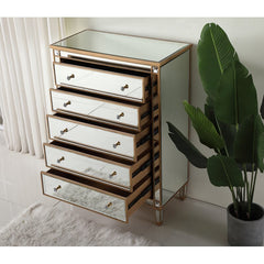 5 Drawer 36'' W Chest Mirrored Brown Full Extension Metal Slides