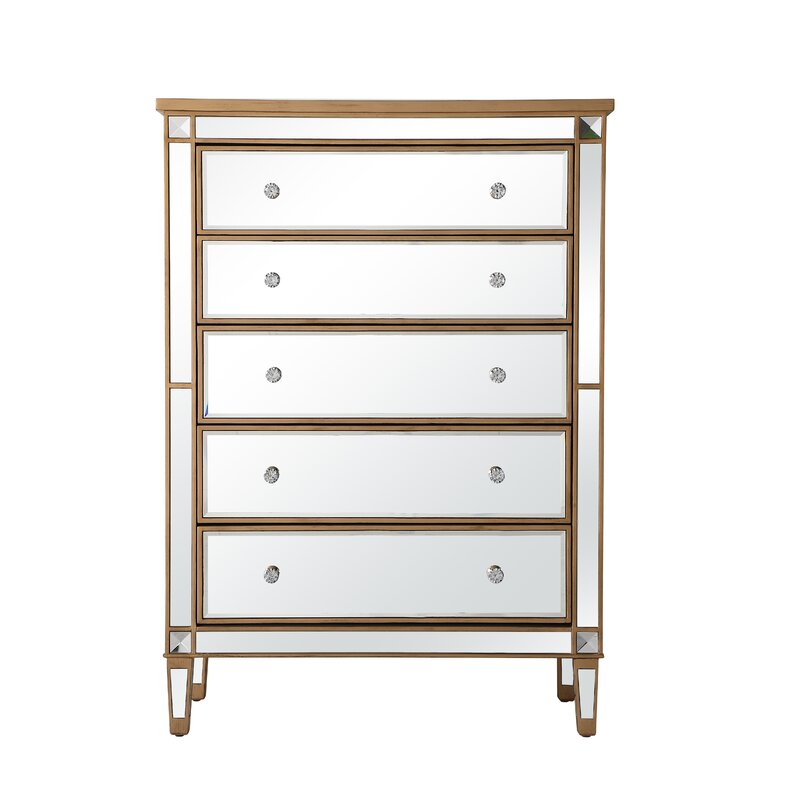 5 Drawer 36'' W Chest Mirrored Brown Full Extension Metal Slides