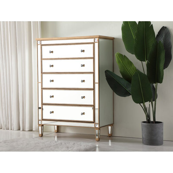 5 Drawer 36'' W Chest Mirrored Brown Full Extension Metal Slides