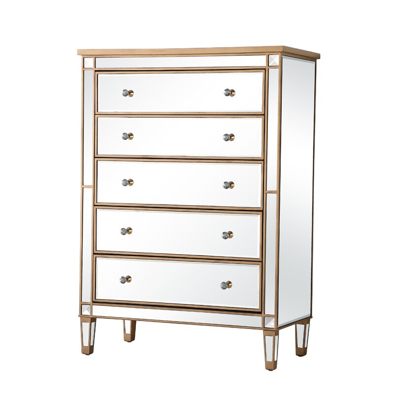 5 Drawer 36'' W Chest Mirrored Brown Full Extension Metal Slides