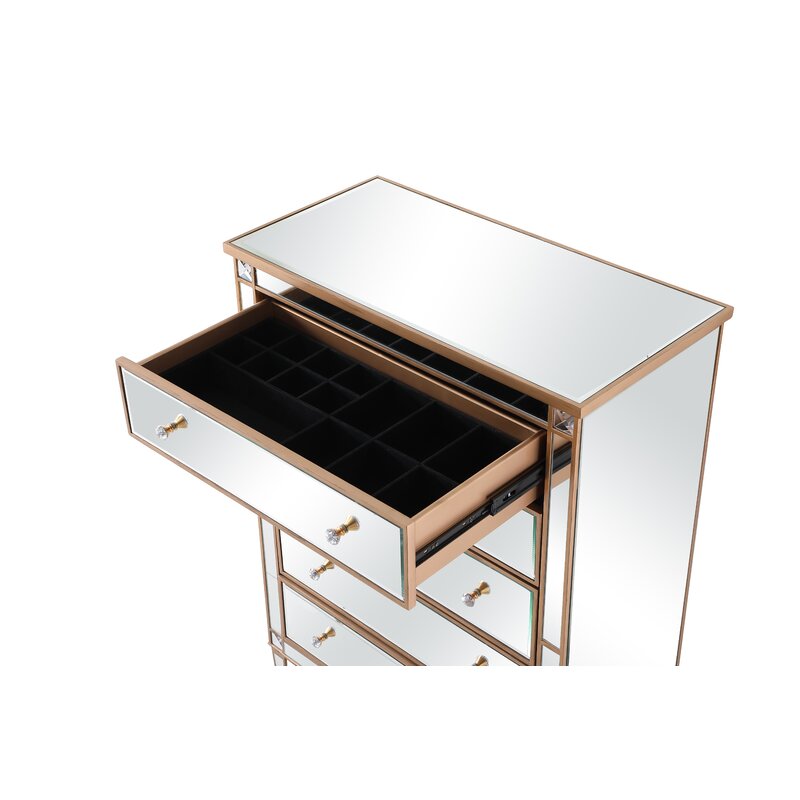 5 Drawer 36'' W Chest Mirrored Brown Full Extension Metal Slides