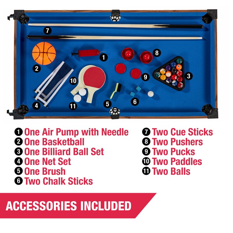 5 Game 48.5" Multi Game Table Five-in-One Combo Game Table Includes Billiards, Slide Hockey, Soccer, Table Tennis