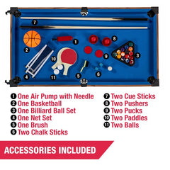 5 Game 48.5" Multi Game Table Five-in-One Combo Game Table Includes Billiards, Slide Hockey, Soccer, Table Tennis