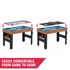 5 Game 48.5" Multi Game Table Five-in-One Combo Game Table Includes Billiards, Slide Hockey, Soccer, Table Tennis