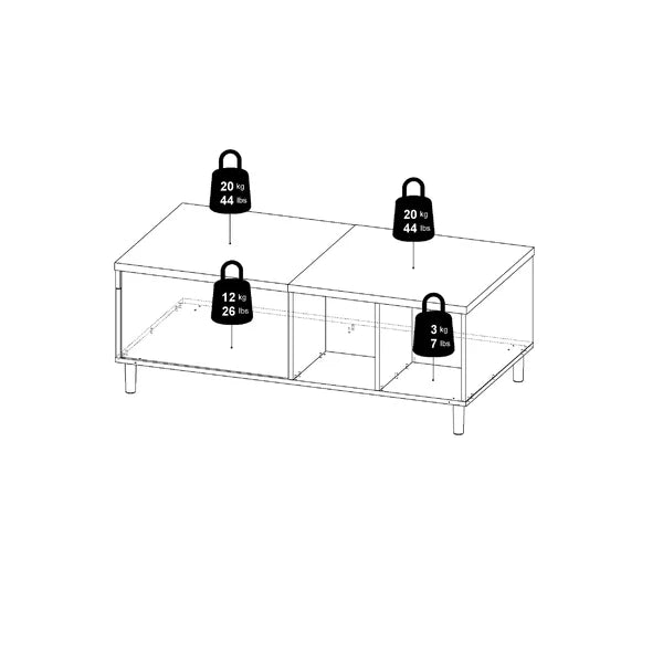 5 Legs Coffee Table with Storage Four Open Shelves Great for Storing