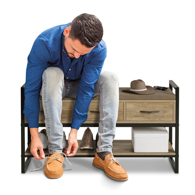 Rustic Brown 5 Pair Shoe Storage Bench Pull Out Drawers Organizer