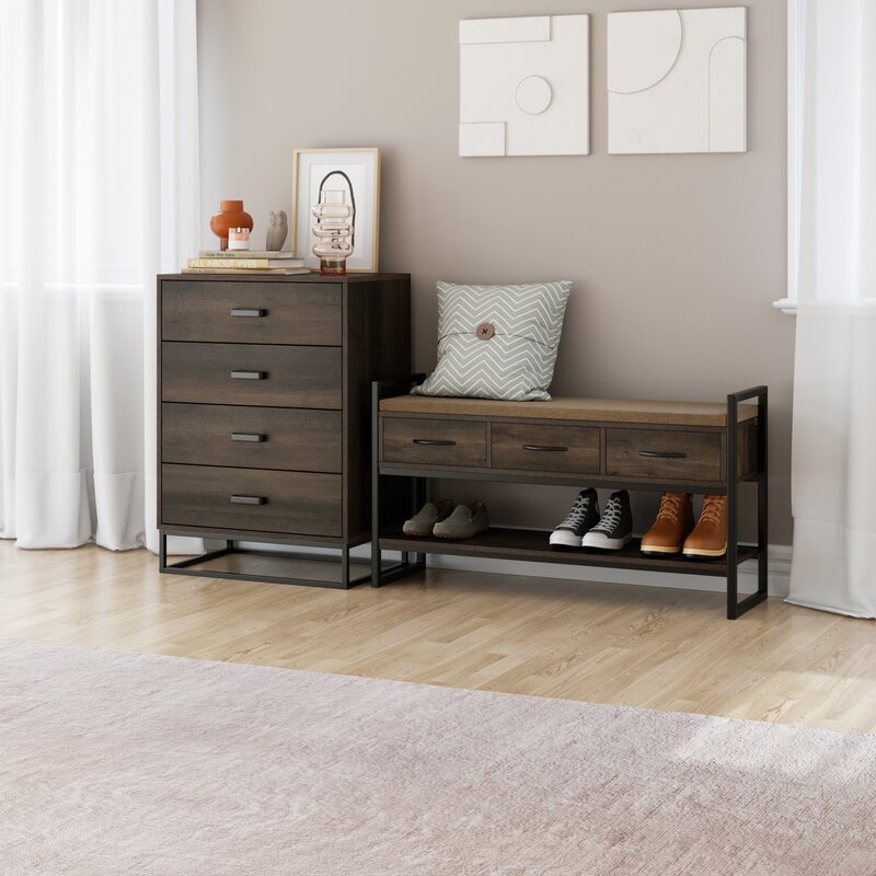 Dark Brown 5 Pair Shoe Storage Bench Warm Espresso Cover div class aod buynow div Inhomelivings