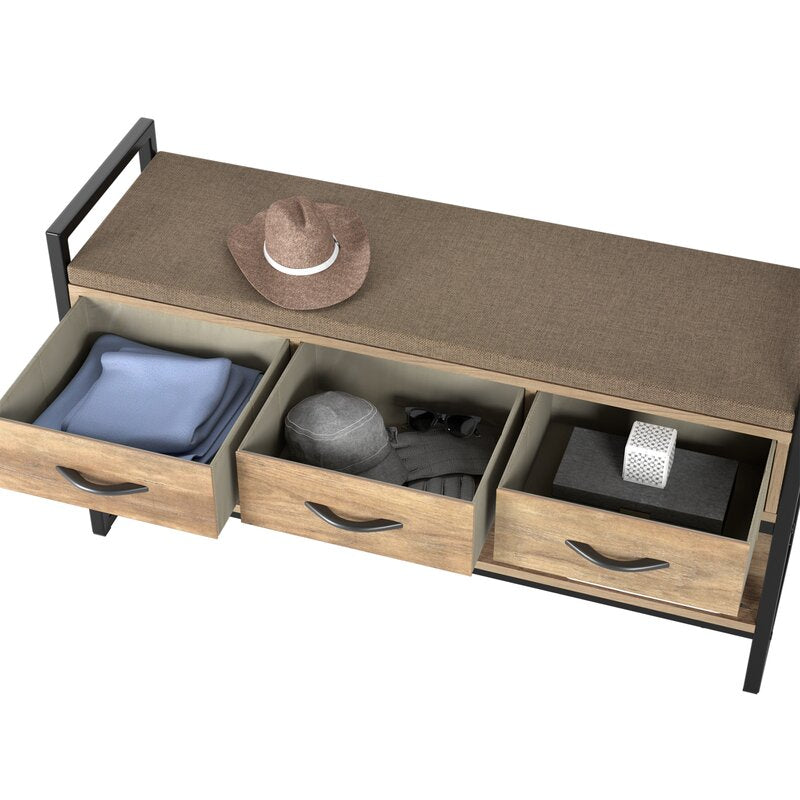 Rustic Brown 5 Pair Shoe Storage Bench Pull Out Drawers Organizer