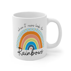 When it rains look for rainbows... pastel rainbow Quote coaster White Ceramic Mug