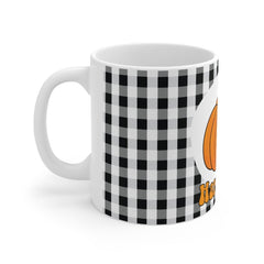 Happy Fall mug - Pumpkin Garden Mug with Buffalo Plaid Design - Outdoor Fall Decor - Print on Front Side Mug 11oz