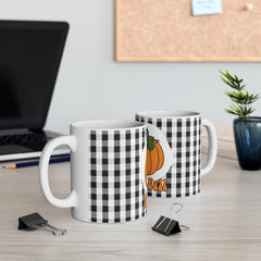 Happy Fall mug - Pumpkin Garden Mug with Buffalo Plaid Design - Outdoor Fall Decor - Print on Front Side Mug 11oz