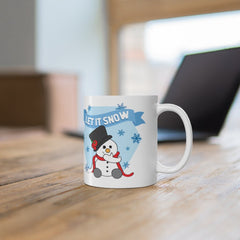 Let It Snow Yard Mug - Snowman Decor - Holiday Garden Mug - Print on Front Side Mug 11oz