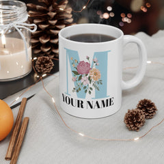 Personalized Mug | Personalized Name | Initial Mug | Floral Gold Color Letter with Name Mug | Gift for Friend | Birthday Gift Mug 11oz