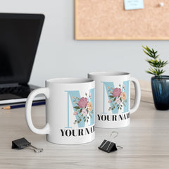 Personalized Mug | Personalized Name | Initial Mug | Floral Gold Color Letter with Name Mug | Gift for Friend | Birthday Gift Mug 11oz