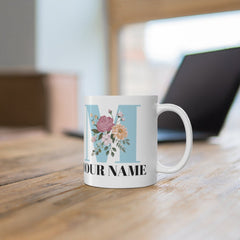 Personalized Mug | Personalized Name | Initial Mug | Floral Gold Color Letter with Name Mug | Gift for Friend | Birthday Gift Mug 11oz