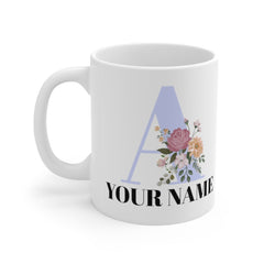 Personalized Mug | Personalized Name  | Initial Mug | Floral Gold Color Letter with Name Mug | Gift for Friend | Birthday Gift Mug 11oz