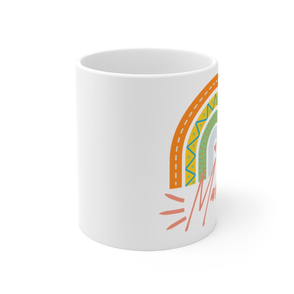 Personalized Blue Rainbow Travel Cup - Custom Travel Mug - Mom of Boys - Gift for Mom - Smooth Printed Design on Both Sides Mug 11oz