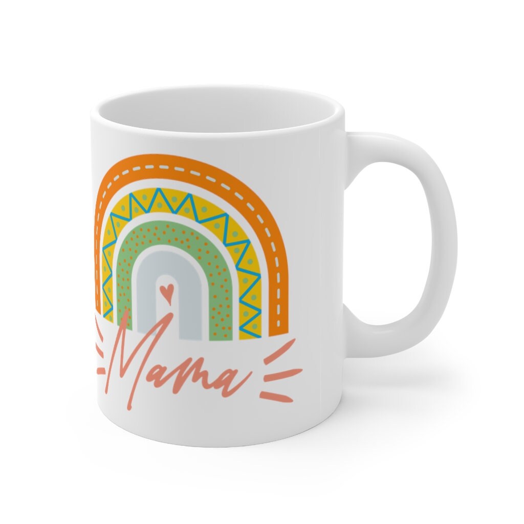 Personalized Blue Rainbow Travel Cup - Custom Travel Mug - Mom of Boys - Gift for Mom - Smooth Printed Design on Both Sides Mug 11oz