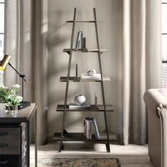 Edgerton 71.85'' H x 31.73'' W Metal Ladder Bookcase  Its A-shaped steel frame pairs with manufactured wood elements for an industrial