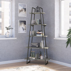 Edgerton 71.85'' H x 31.73'' W Metal Ladder Bookcase  Its A-shaped steel frame pairs with manufactured wood elements for an industrial