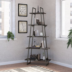 Edgerton 71.85'' H x 31.73'' W Metal Ladder Bookcase  Its A-shaped steel frame pairs with manufactured wood elements for an industrial