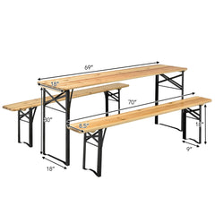 3 Pieches Folding Wooden Picnic Table Bench Set