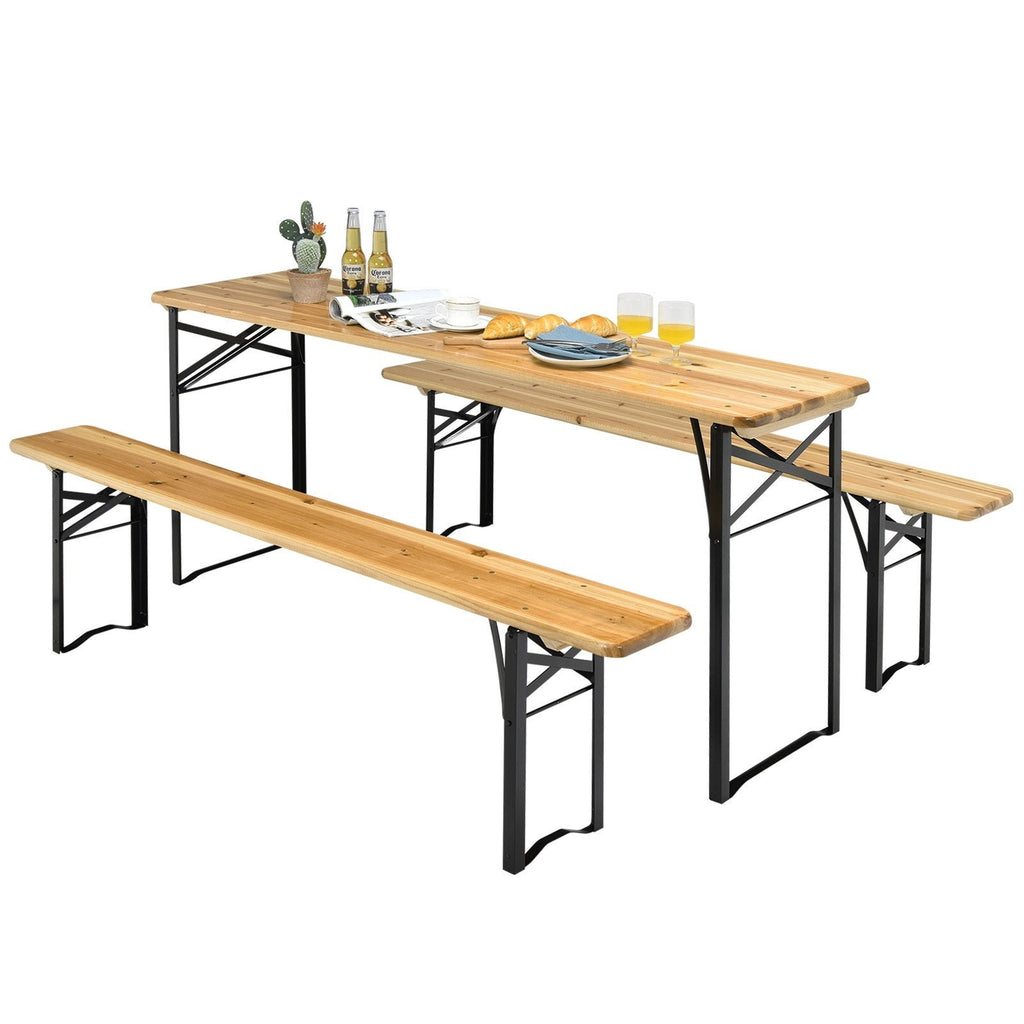 3 Pieches Folding Wooden Picnic Table Bench Set