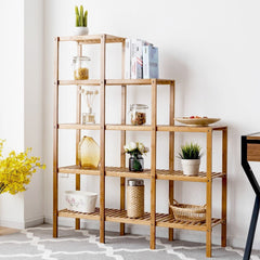 Multifunctional Bamboo Shelf Storage Organizer Rack