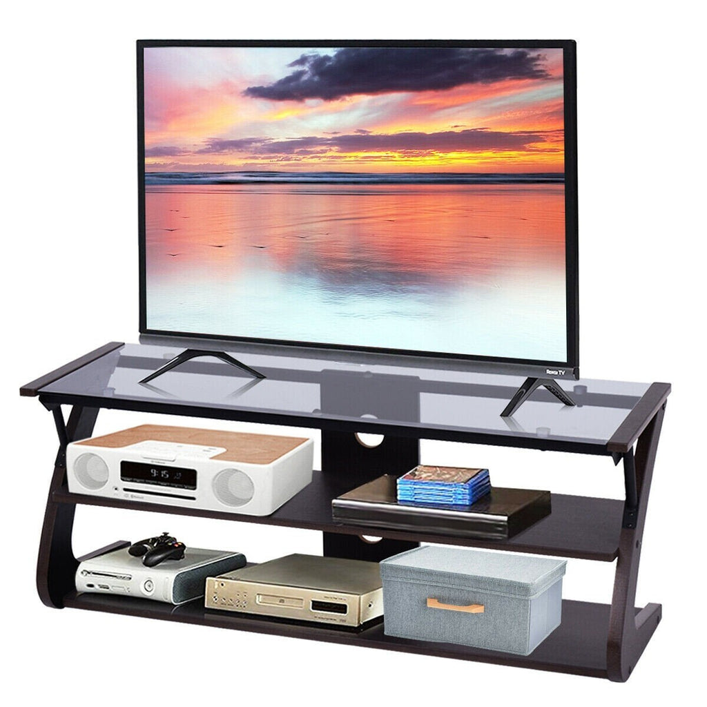 3-Tier Tempered Glass Top Media Console TV Stand