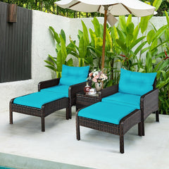 5 Pieces Patio Rattan Sofa Ottoman Furniture Set with Cushions