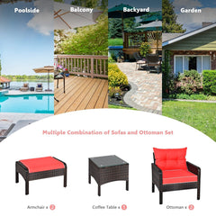 5 Pieces Patio Rattan Sofa Ottoman Furniture Set with Cushions