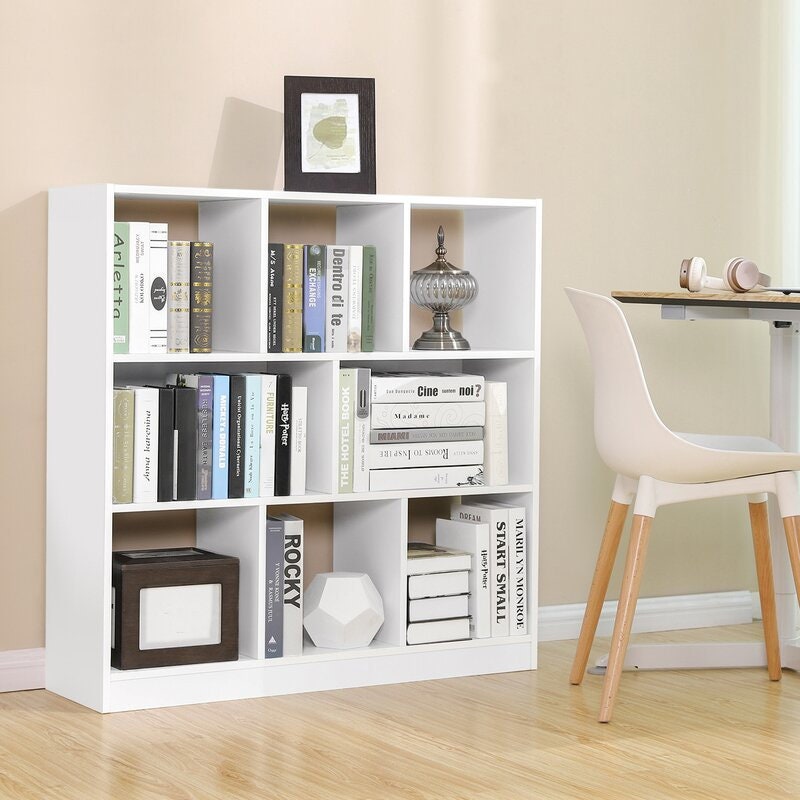 White Bookcase 6 Open Slots and 2 Compartments with Back Panels That you Can Fill Books, Souvenir, and Décor